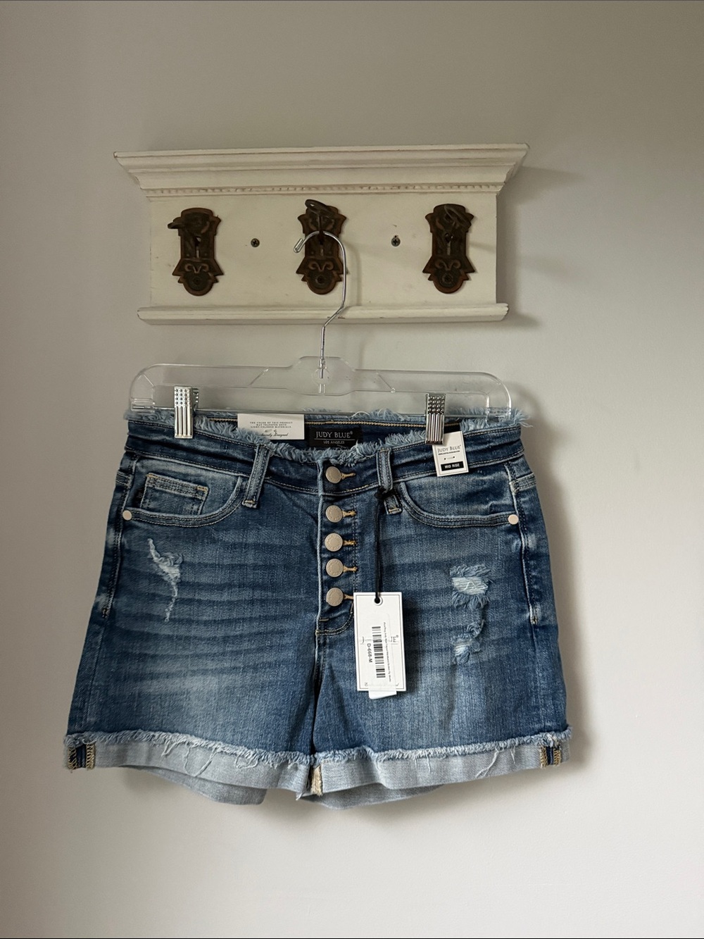 Judy Blue Button-Front Distressed Denim Shorts Mid rise Distressed Stretch